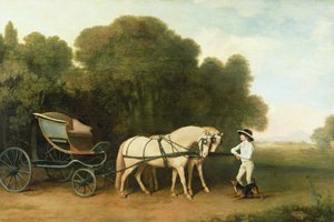 一辆带有一对奶油小马的辉腾在一个稳定的小伙子，1780-5